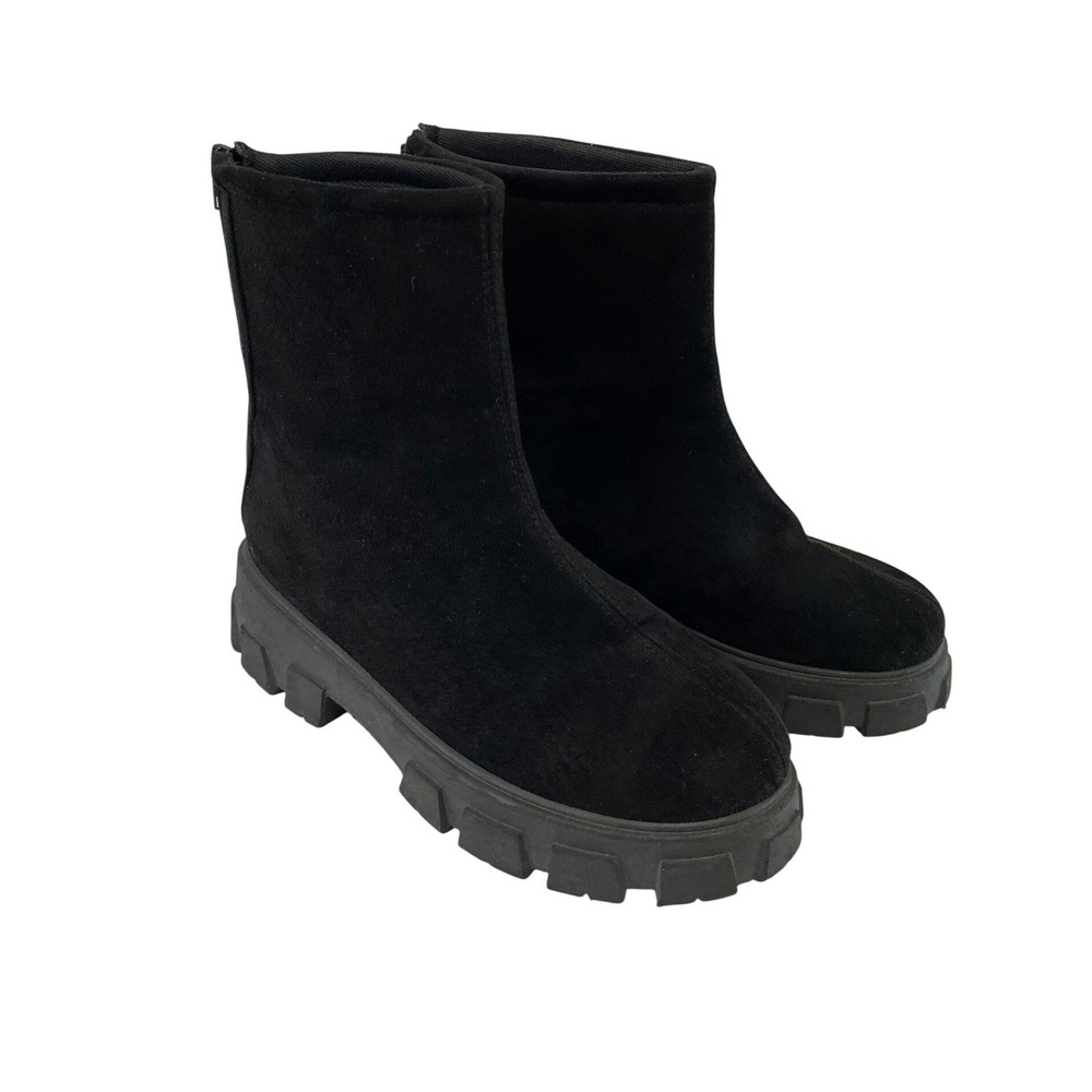 Rouge Helium Lug Sole Ankle Boots Womens 10 Black Faux Suede Rear Zip Chunky